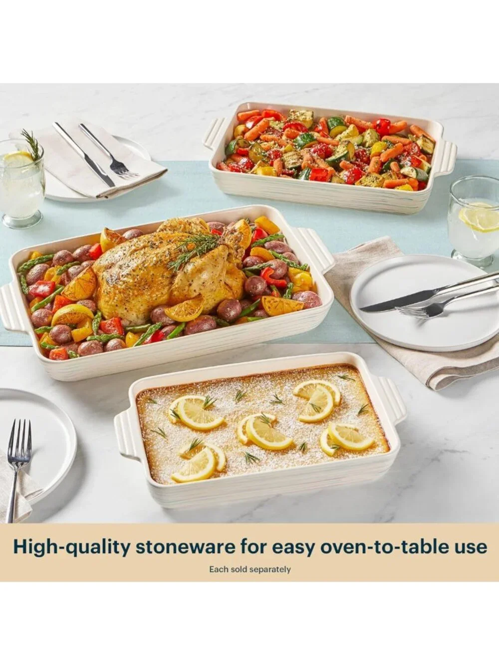 2QT Rectangular Ceramic Baking Dish with Handles - Versatile Casserole Dish